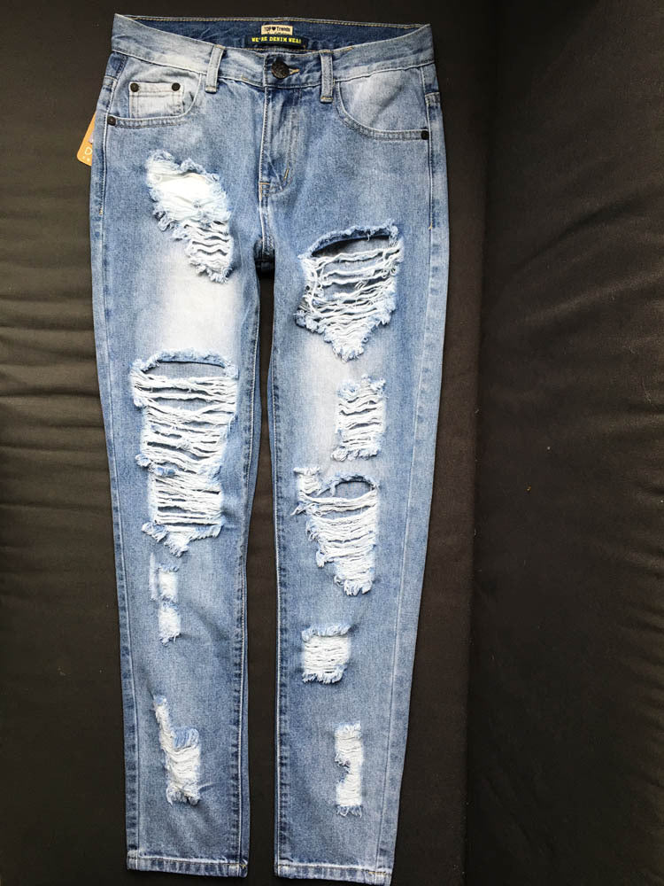 Butterfly Embroidered Decor Straight Jeans Ripped Holes - Temu